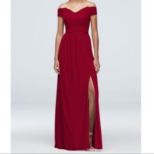 David’s Bridal Off the Shoulder Lace & Mesh Dress